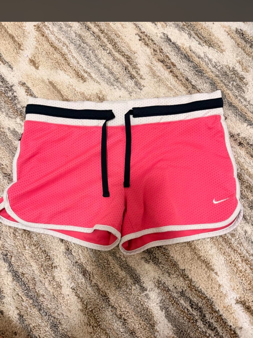 Nike Women's Hot Pink Athletic Mesh Shorts with White Trim and Black Waistband
